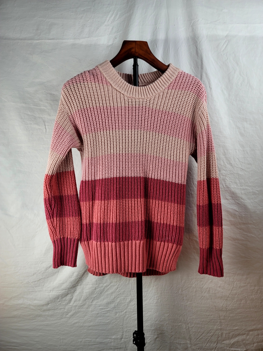 Time and Tru Pink Ombre Striped Crewneck Sweater